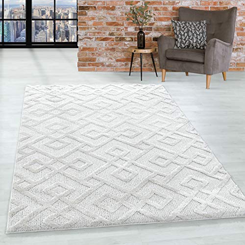 Teppich Wohnzimmer Hochflor Shaggy Teppich 3D Retro Design 140x200 cm Teppich Creme - Teppich für Schlafzimmer Esszimmer Küche Boho Teppich 20 mm Florhöhe Extra Weich Flauschig Pflegeleicht von HomebyHome