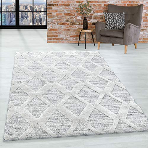 Hochflor Teppich Wohnzimmer - 3D Skandinavisch Design 140x200 cm Grau - Shaggy für Schlafzimmer, Esszimmer, Küche - Boho 20 mm Florhöhe Extra Weich Flauschig Pflegeleicht von HomebyHome