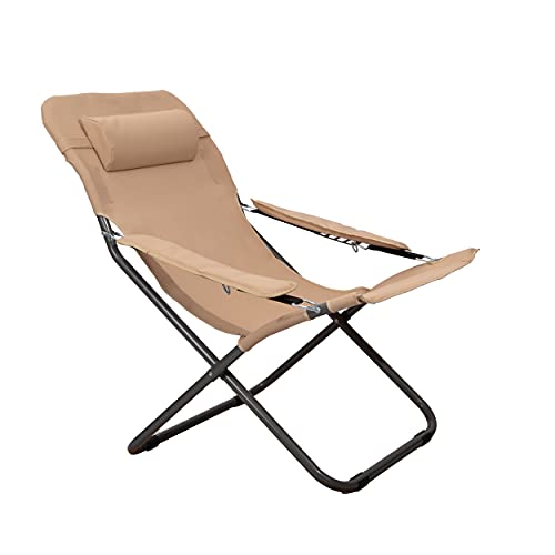 HHOMECALL Camping-Klappstuhl mit 2 x 1 Textilene und verstellbarer Rückenlehne - Beige von Homecall