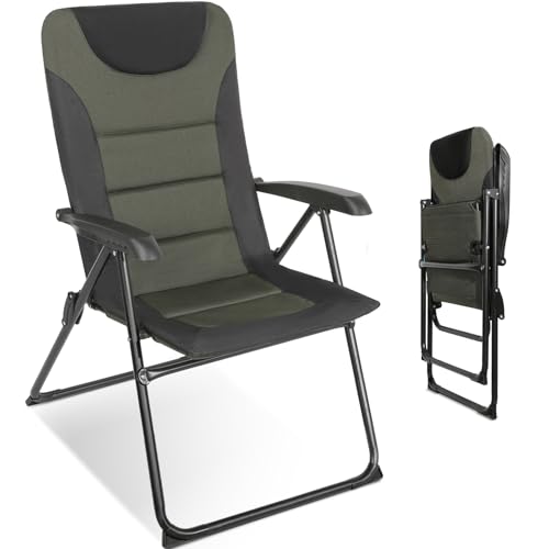 Homecall Campingstuhl Gartenstuhl Anglerstuhl Faltsessel Klappstuhl für Wohnwagen Outdoors, 5 Fach Verstellbarer Rückenlehne, Hochlehner mit Gepolsterter (Grün - 1 Stück) von Homecall