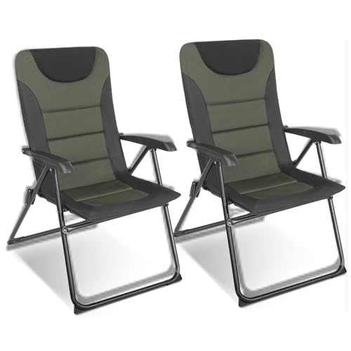 Homecall Campingstuhl Gartenstuhl Anglerstuhl Faltsessel Klappstuhl für Wohnwagen Outdoors, 5 Fach Verstellbarer Rückenlehne, Hochlehner mit Gepolsterter (Grün - 2 Stück) von Homecall