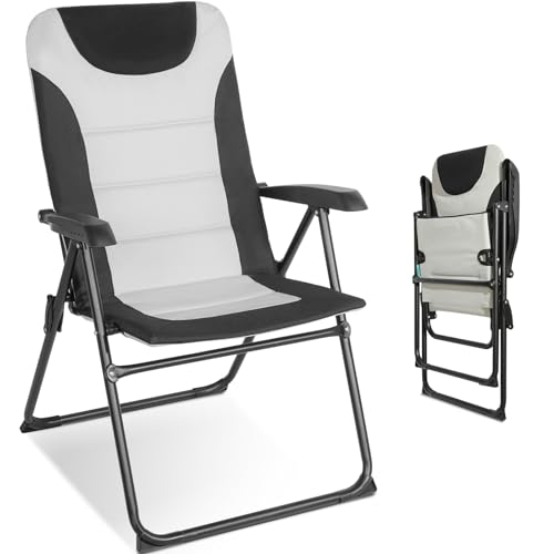 Homecall Campingstuhl Gartenstuhl Anglerstuhl Faltsessel Klappstuhl für Wohnwagen Outdoors, 5 Fach Verstellbarer Rückenlehne, Hochlehner mit Gepolsterter (Weiß) von Homecall