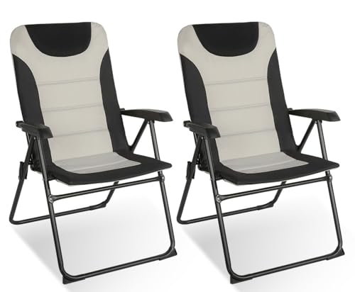 Homecall Campingstuhl Gartenstuhl Anglerstuhl Faltsessel Klappstuhl für Wohnwagen Outdoors, 5 Fach Verstellbarer Rückenlehne, Hochlehner mit Gepolsterter (Weiß - 2 Stück) von Homecall