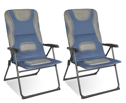 Homecall Gartenstuhl Hochlehner Campingstuhl Klappstühle Gepolstert Faltstuhl Balkonstuhl mit 5-Fach Verstellbare lehne, für Camp Garten Balkon, Belastbar 150KG (2 Stühle) von Homecall