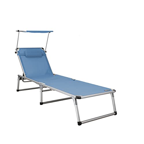 HOMECALL Aluminium Folding Sun Lounger with Sunroof Textilene Fabric - Blue von Homecall