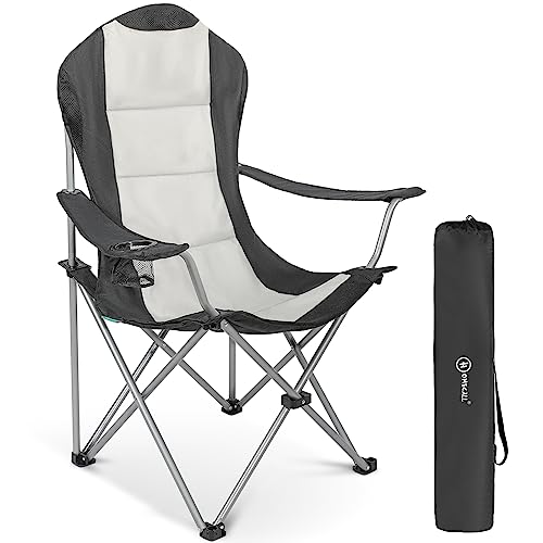 Homecall Klappbarer Campingstuhl mit Armlehne und Becherhalter - (Schwarz/Creme-Weiß) von Homecall