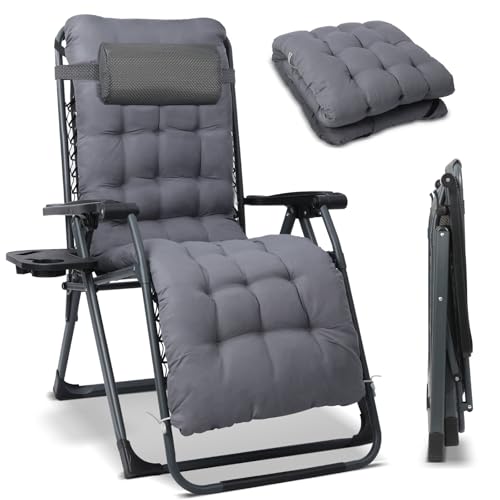 Homecall Liegestuhl Klappbar Gartenliege Sonnenliege Wetterfest mit Kissen Verstellbare Rückenlehne Zero Gravity Chair Relaxliege Bis 150 KG für Garten Terrasse Balkon XXL (1, Dunkelgrau) von Homecall