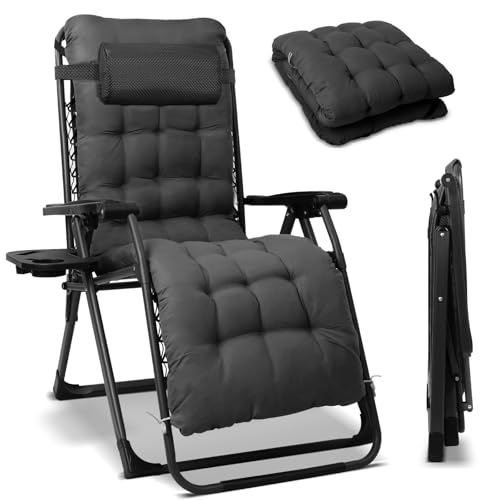Homecall Liegestuhl Klappbar Gartenliege Sonnenliege Wetterfest mit Kissen Verstellbare Rückenlehne Zero Gravity Chair Relaxliege Bis 150 KG für Garten Terrasse Balkon XXL (1, Schwarz) von Homecall