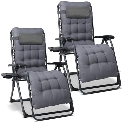 Homecall Liegestuhl Klappbar Gartenliege Sonnenliege Wetterfest mit Kissen Verstellbare Rückenlehne Zero Gravity Chair Relaxliege Bis 150 KG für Garten Terrasse Balkon XXL (2, Dunkelgrau) von Homecall