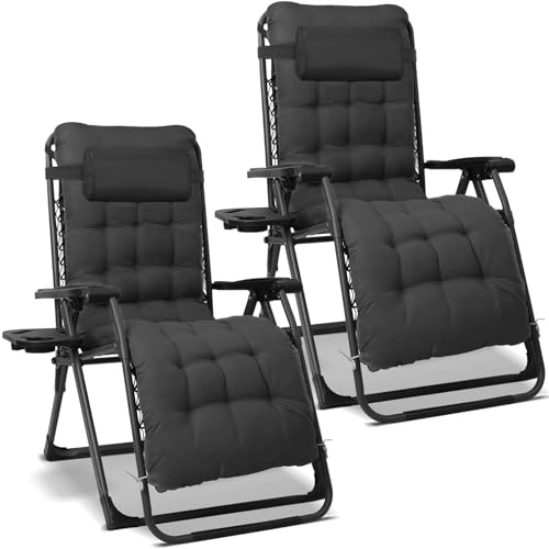 Homecall Liegestuhl Klappbar Gartenliege Sonnenliege Wetterfest mit Kissen Verstellbare Rückenlehne Zero Gravity Chair Relaxliege Bis 150 KG für Garten Terrasse Balkon XXL (2, Schwarz) von Homecall