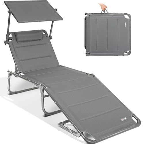Homecall Sonnenliege mit Dach, schnell trocknender Schaumstoff, XXL, 200 x 70 cm - (Grau) von Homecall