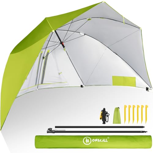 Homecall Sonnenschirm Strand & Strandmuschel 2 in 1 Strandschirm Umschaltbar Ø 270cm Sonnenschirm Groß mit Fenster - Windschutz Strand, Regendicht, UV50+ Sonnenschutz für 2-3 Personen (Grün) von Homecall