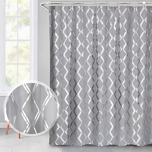 Homechoice Decor Metallic Silber Geometrisch Bedruckter Duschvorhang, Grau Glitzernder Stoff-Duschvorhang mit Rautenmuster, 182.9x182.9 cm, Mikrofaser (LQ-25) von Homechoice Decor