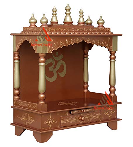 Homecrafts Tempel, Holztempel, Pooja Mandir für Zuhause (Goldenn offen ohne Tür, groß: 61 x 30 x 76 cm (B x T x H) cm) von Homecrafts