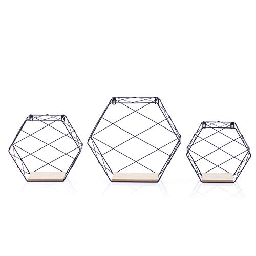 Homede Wandregale 3er Set Metalldraht Schweberegal im Industrie Design modern Cappello, 23,5x11x20,5 cm; 29,5x11x25,5 cm; 35,5x11x31,5 cm von Homede