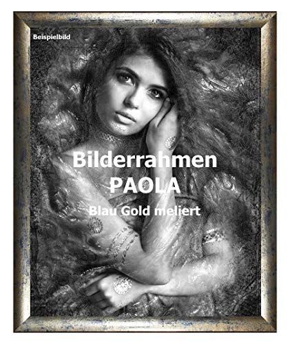 Homedecoration Bilderrahmen Paola 43 x 60 cm Blau Gold mit Acrylglas Antireflex 1 mm von Homedecoration