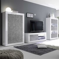 Design Wohnwand in Beton Grau und Weiß Hochglanz Metallgriffen (dreiteilig) von Homedreams