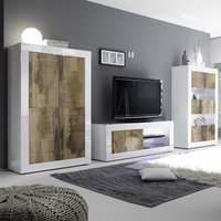 Fernseher Schrankwand in Holz verwittert Hochglanz weiß (dreiteilig) von Homedreams