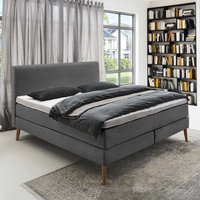 Amerikanisches Bett Grau mit Vierfußgestell aus Holz Eichefarben von Homedreams