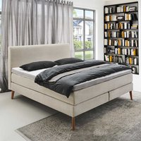 Boxspringbett Beige modern mit Vierfußgestell aus Holz Eichefarben von Homedreams