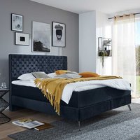 Boxspringbett in Dunkelblau Samt Chesterfield Look von Homedreams