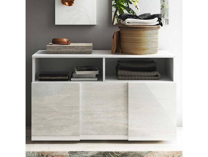 Dielen Kommode modern in Weiß Hochglanz 91 cm breit - 51 cm hoch von Homedreams