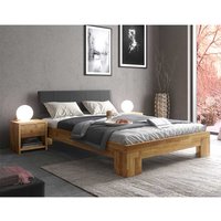 Doppelbett mit Konsolen in Eiche und Schwarz Massivholz (dreiteilig) von Homedreams