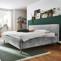 Doppeltbett Grau modern aus Boucle Stoff Eiche Massivholz von Homedreams