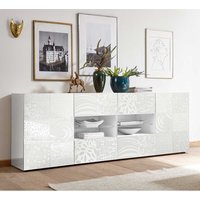 Esszimmer Sideboard in Weiß Hochglanz Siebdruck verziert von Homedreams