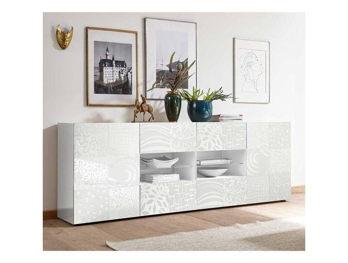 Esszimmer Sideboard in Weiß Hochglanz Siebdruck verziert Esszimmer Sideboard in Weiß Hochglanz Siebdruck verziert von Homedreams
