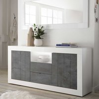 Esszimmer Sideboard in Weiß Hochglanz und Dunkelgrau offenem Fach von Homedreams