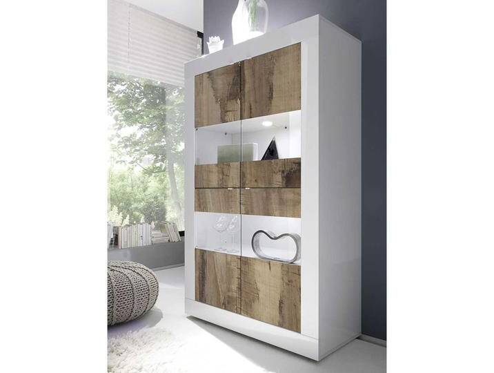 Esszimmer Vitrinenschrank in Weiß Hochglanz Holz verwittert von Homedreams