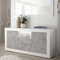 Esszimmersideboard in Weiß Hochglanz und Beton Grau Sockelgestell von Homedreams