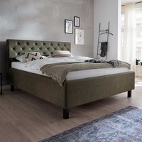 Gepolstertes Bett in Oliv Grün Gestell aus Holz von Homedreams