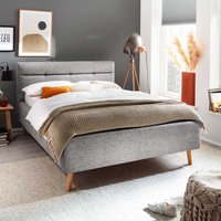 Gepolstertes Bett mit Stauraum in Grau Stoff Vierfußgestell aus Eiche von Homedreams
