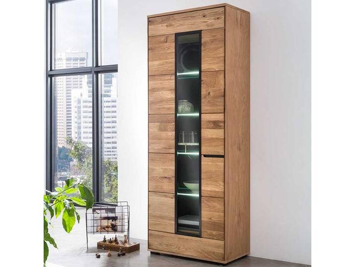 Große Schrank Vitrine Eiche teilmassiv 70x196x40 cm von Homedreams