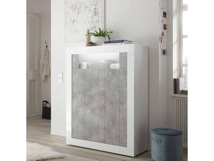 Highboard in Weiß Hochglanz und Beton Grau 2-türig Highboard in Weiß Hochglanz und Beton Grau 2-türig von Homedreams