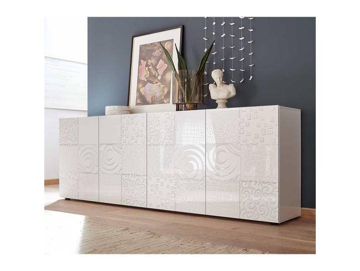 Hochglanzsideboard in Weiß Siebdruck verziert Hochglanzsideboard in Weiß Siebdruck verziert von Homedreams