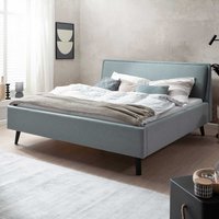 Modernes Polster Bett in Hellblau Vierfußgestell aus Holz von Homedreams