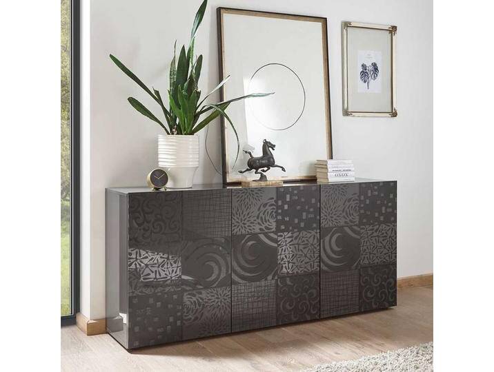 Modernes Sideboard in Anthrazit Hochglanz floralem Siebdruck verziert Modernes Sideboard in Anthrazit Hochglanz floralem Siebdruck verziert von Homedreams