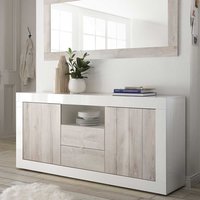 Modernes Sideboard in Weiß Hochglanz und Pinie Weiß Dekor zwei Schubladen von Homedreams