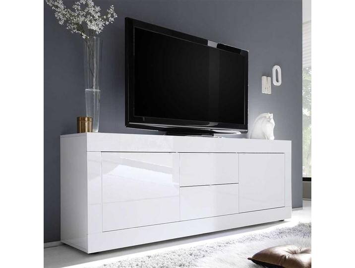 Modernes TV Lowboard in Weiß Hochglanz 210 cm breit von Homedreams