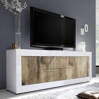 Modernes TV Sideboard in Weiß & Holz verwittert 210 cm breit von Homedreams