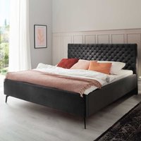 Polster Doppelbett Dunkelgrau aus Samt und Metall modernem Design von Homedreams