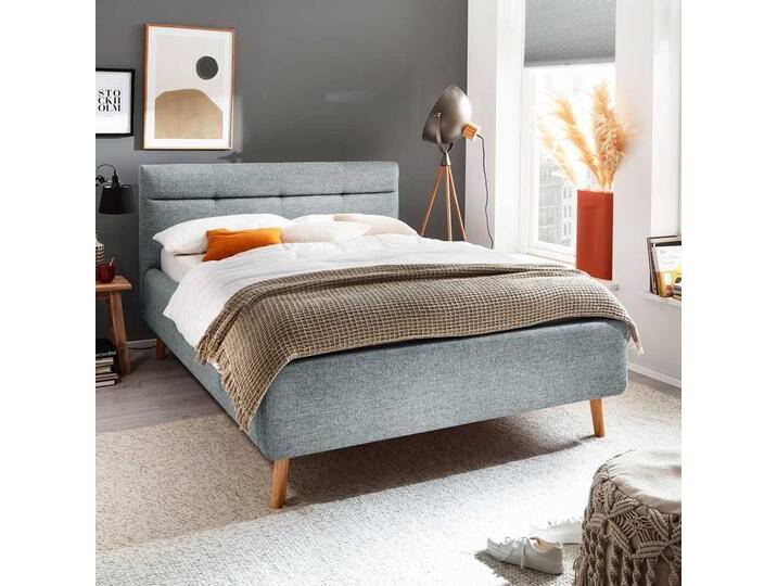 Polster Stoffbett Hellblau im Skandi Design Liegefläche 140x200 cm von Homedreams