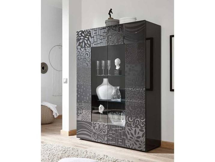 Schrank Vitrine in Anthrazit Hochglanz Siebdruck verziert Schrank Vitrine in Anthrazit Hochglanz Siebdruck verziert von Homedreams