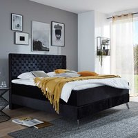 Schwarzes Boxspring Bett mit Chesterfield Steppung 58 cm Einstiegshöhe von Homedreams