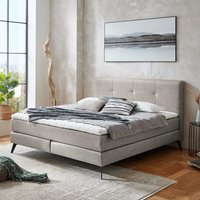 Springboxbett Hellgrau aus Webstoff und Metall 54 cm Einstiegshöhe von Homedreams