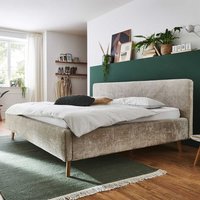 Stauraum Bett gepolstert in Beige und Eiche inklusive Lattenrost von Homedreams