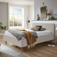 Stoffbett mit Lattenrost in Beige und Eiche inklusive Bettkasten von Homedreams